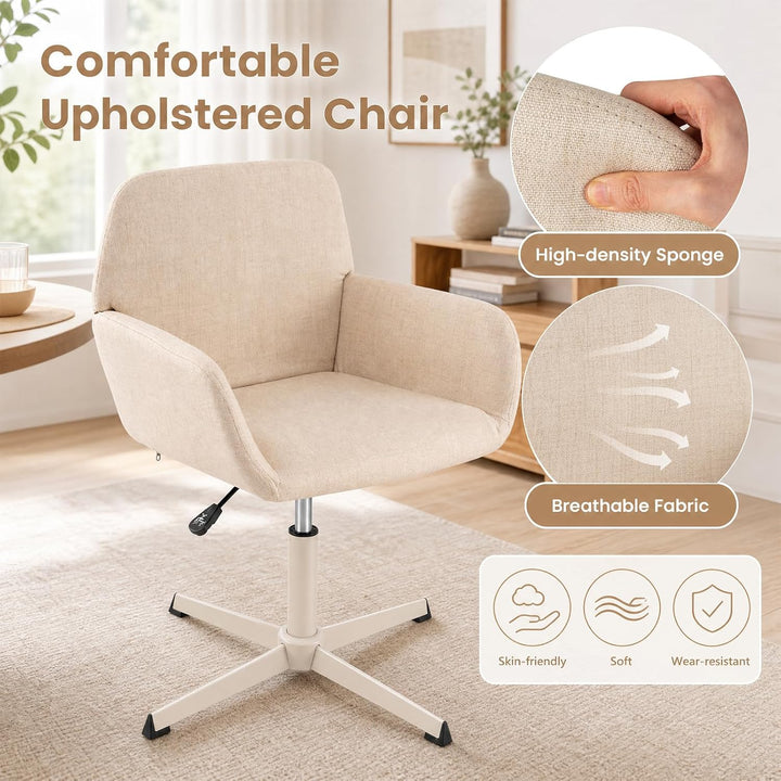GIANTEX Vanity Chair with Back, 360° Swivel Armchair w/Adjustable Height | Fabric Upholstered Accent Chair with Heavy-duty Metal Cross Base