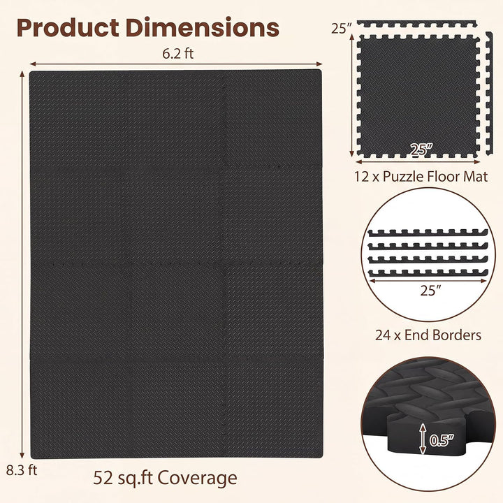 GIANTEX Interlocking Foam Tiles, EVA Foam Mats | 1/2 Inch Thick Puzzle Floor Tiles with Border Edge
