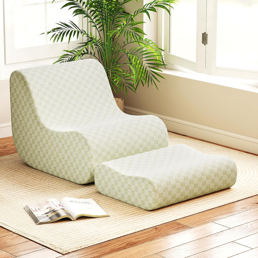 Giantex Bean Bag Chair with Ottoman Comfy Lazy Sofa Chair with One-Piece Foam Filling