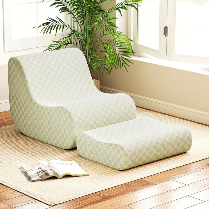 Giantex Bean Bag Chair with Ottoman Comfy Lazy Sofa Chair with One-Piece Foam Filling