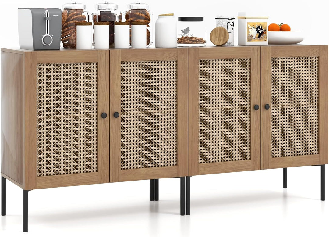 Giantex Buffet Cabinet, Wood Sideboard Storage Cabinet with Rattan Door, 3-Position Adjustable Shelf