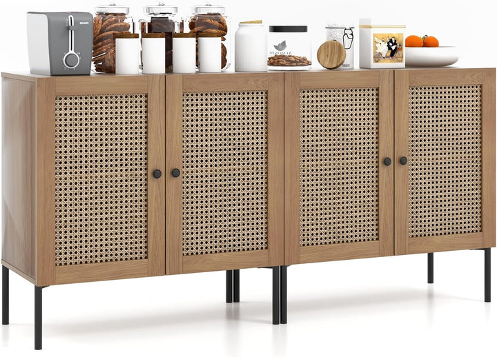 Giantex Buffet Cabinet, Wood Sideboard Storage Cabinet with Rattan Door, 3-Position Adjustable Shelf