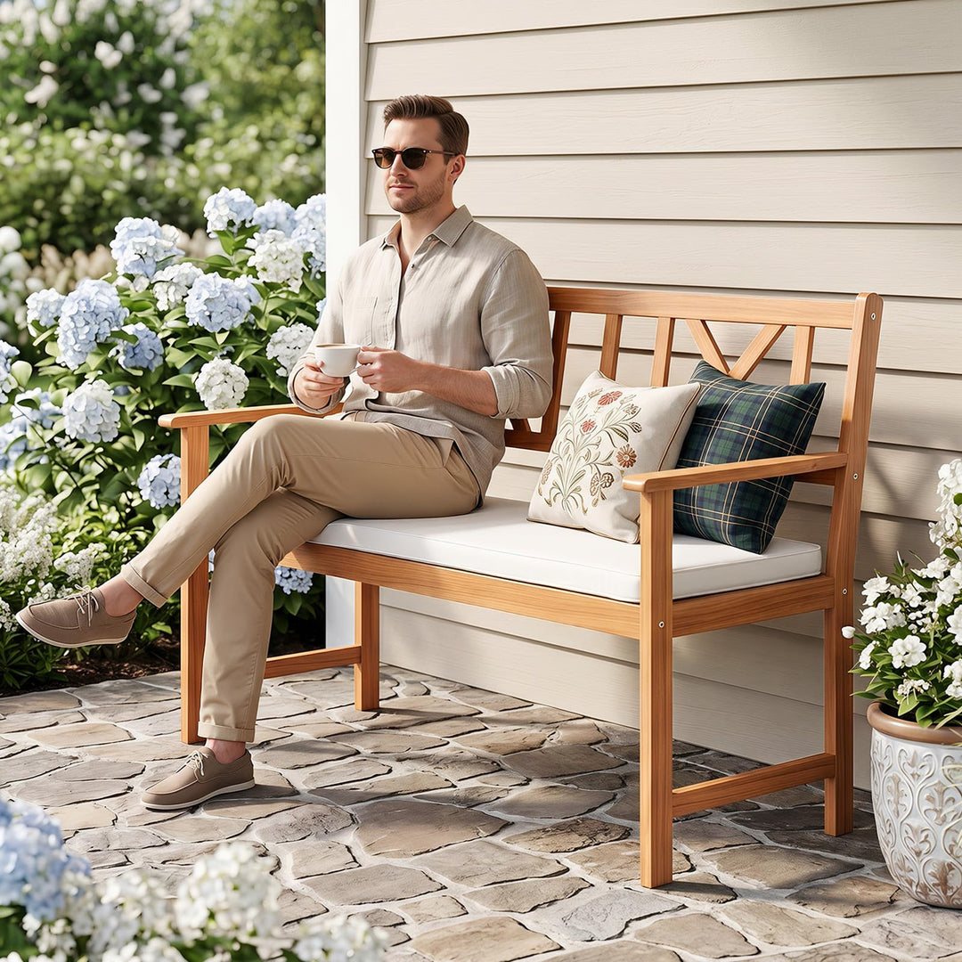 GIANTEX 2-Person Acacia Wood Outdoor Bench with 800 lbs Max Load