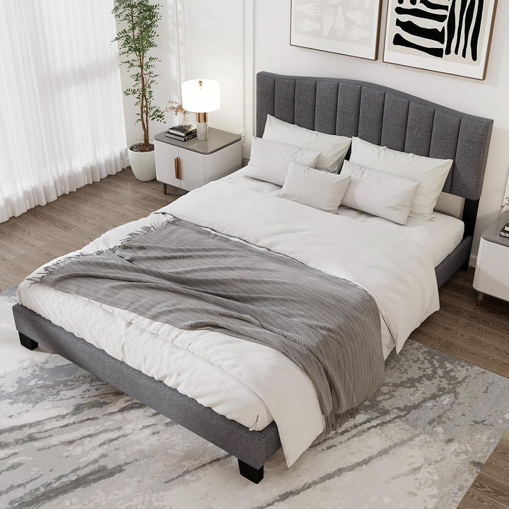 Giantex Queen Bed Framewith Adjustable Arch Tufted Headboard Mattress Foundation