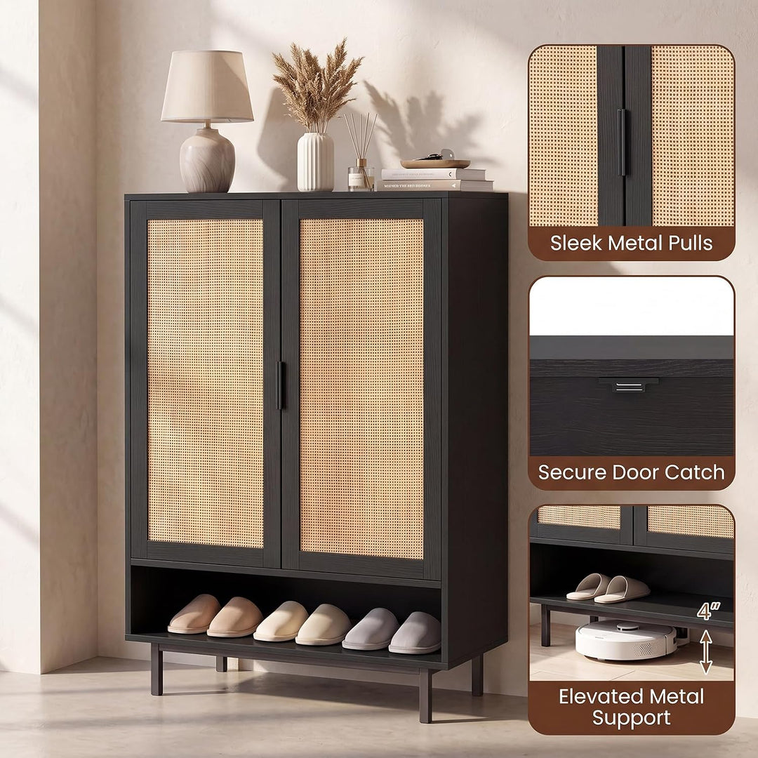 Giantex 6-Tier Shoe Cabinet, 43" Tall Hidden Shoe Storage w/Doors | Freestanding Wooden Shoe Storage Cabinet with Adjustable Shelves &amp; Open Compartment for Hallway Entryway Living Room &amp; Closet