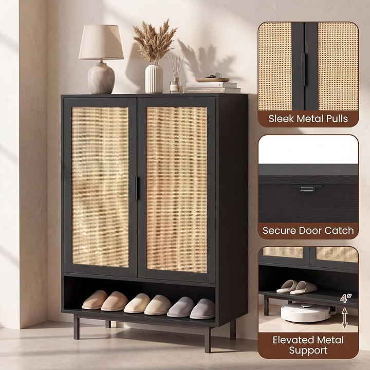 Giantex 6-Tier Shoe Cabinet, 43" Tall Hidden Shoe Storage w/Doors | Freestanding Wooden Shoe Storage Cabinet with Adjustable Shelves &amp; Open Compartment for Hallway Entryway Living Room &amp; Closet