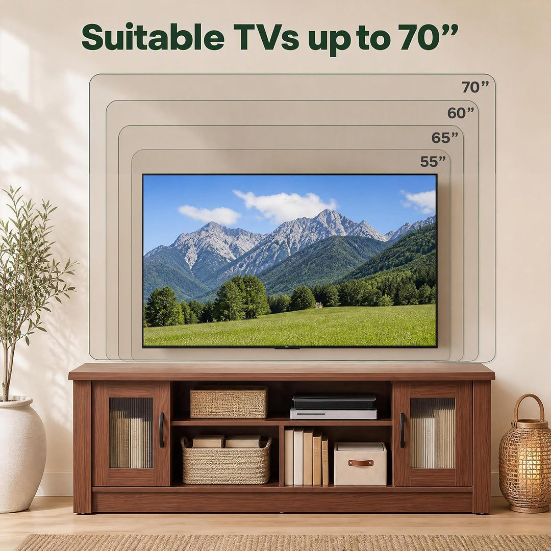 GIANTEX 63" Farmhouse TV Stand for 70 inch TV with 2 Fluted Doors