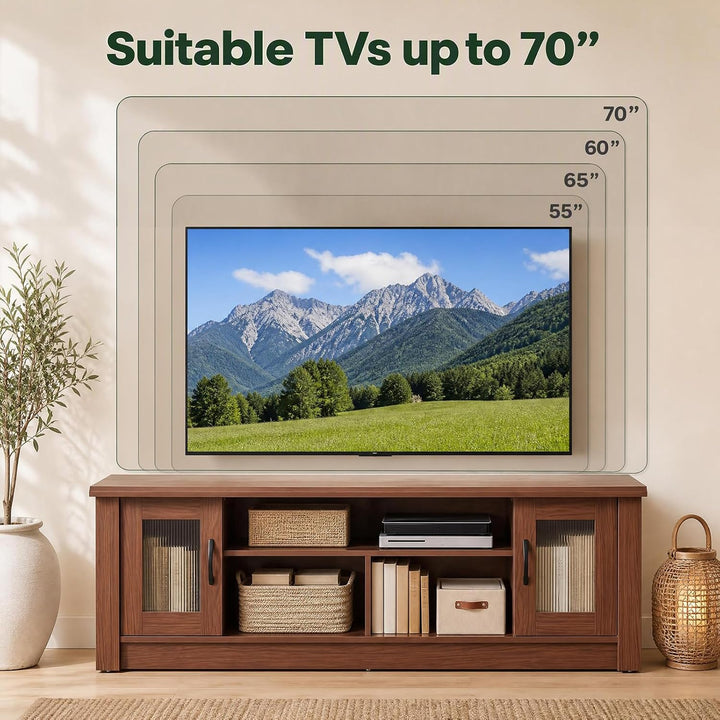 GIANTEX 63" Farmhouse TV Stand for 70 inch TV with 2 Fluted Doors