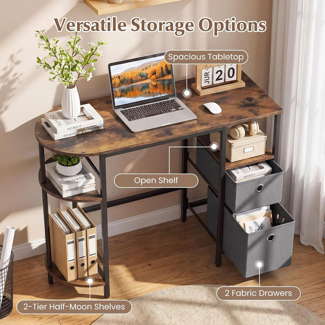 GIANTEX Small Computer Desk with 2 Folding Fabric Drawers