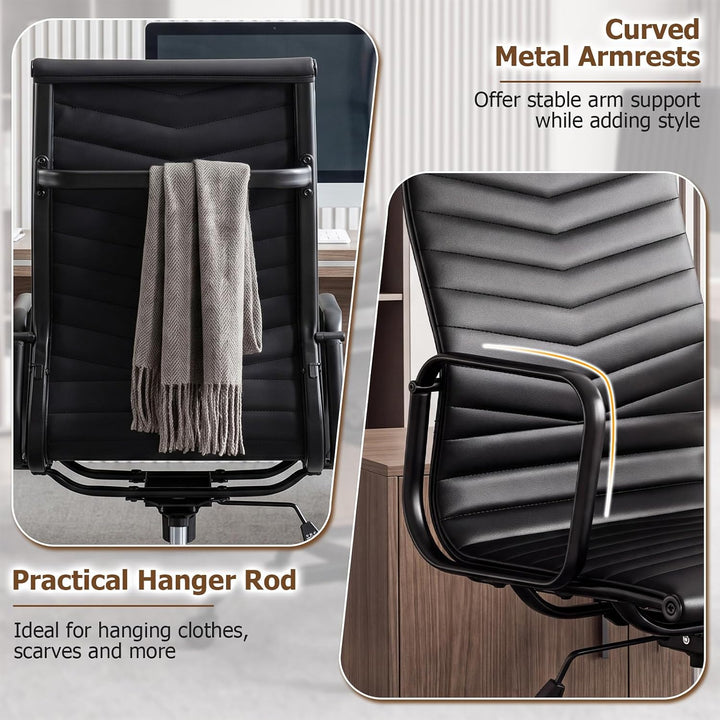 GIANTEX Home Office Chair Ribbed, High-Back PU Leather Desk Chair