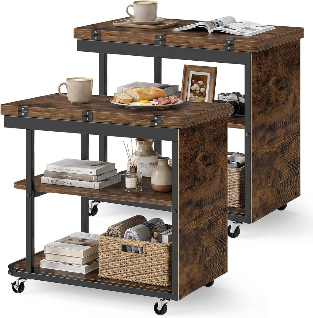 Giantex 3-Tier Mobile Side Table with Foldable Top &amp; Universal Wheels (1/2)