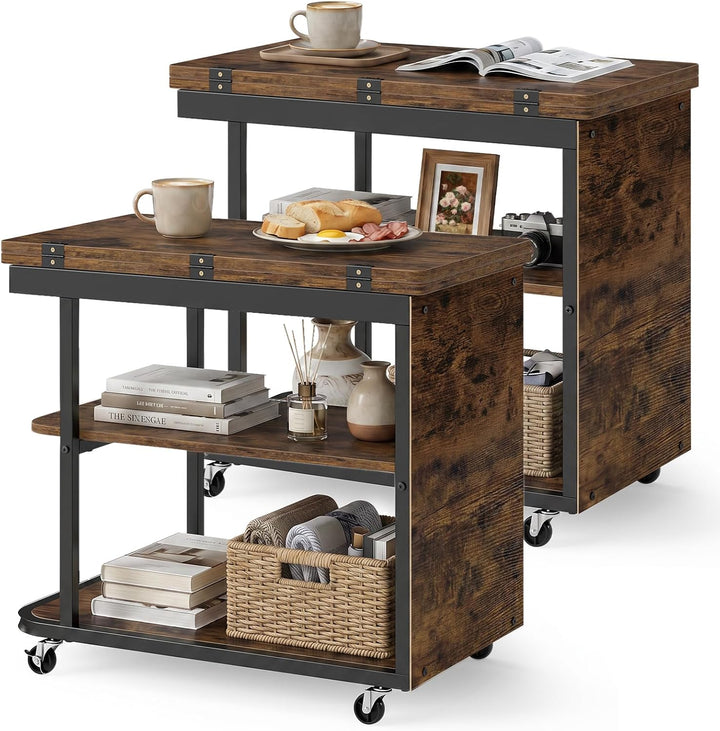 Giantex 3-Tier Mobile Side Table with Foldable Top &amp; Universal Wheels (1/2)