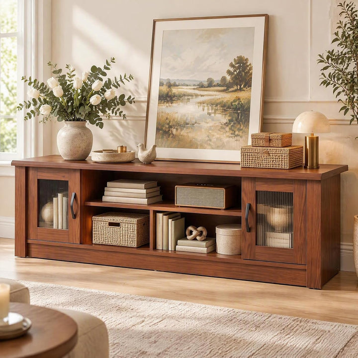 GIANTEX 63" Farmhouse TV Stand for 70 inch TV with 2 Fluted Doors
