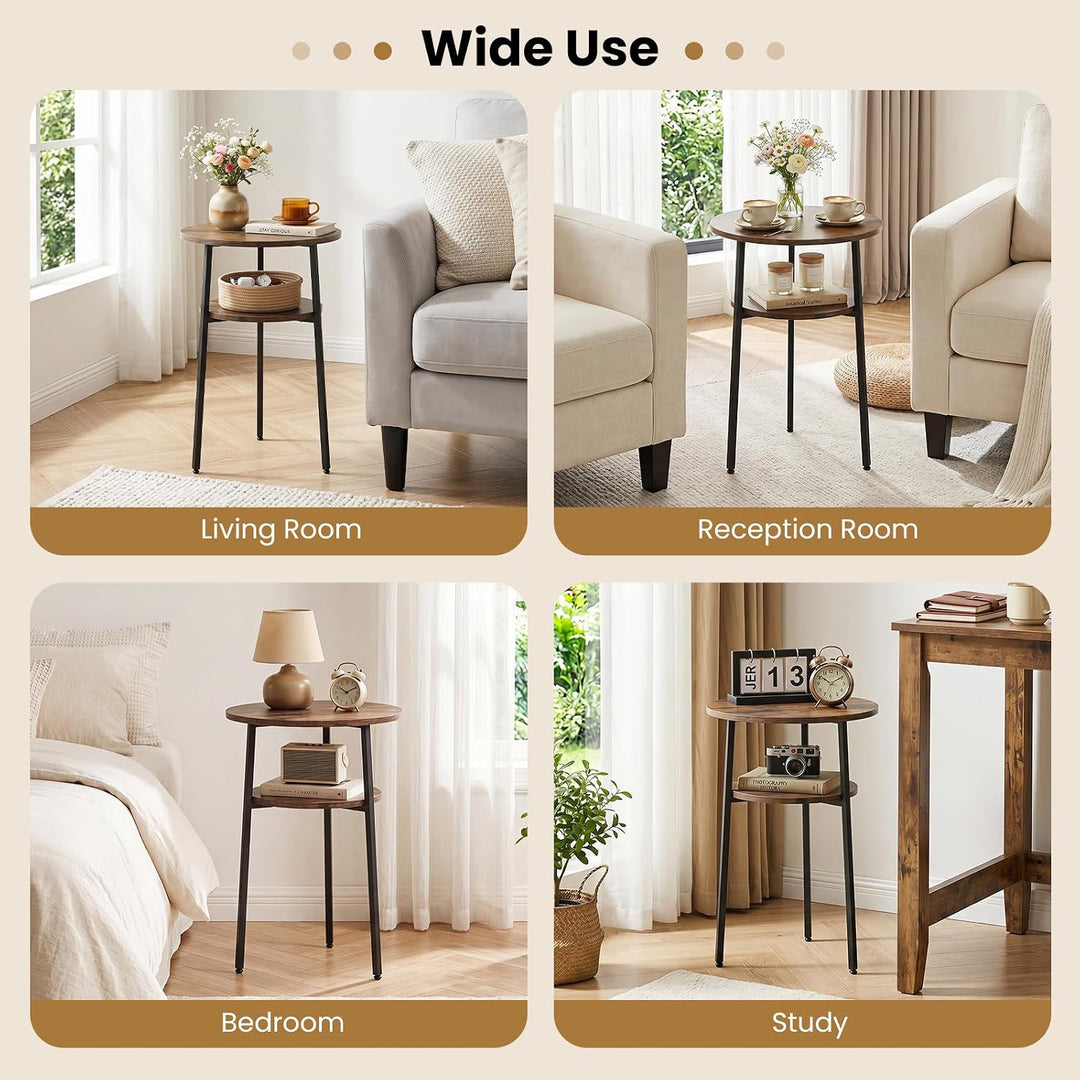 Giantex Round Side Table, 2-Tier End Table w/Metal Frame | Accent Nightstand Bedside Table w/ Storage Shelf for Small Space Sofa Couch Side