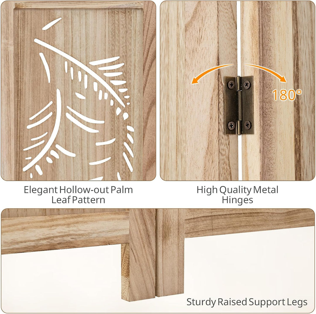 GIANTEX 3 Panel Boho Room Divider with Carved Palm Leaf Pattern