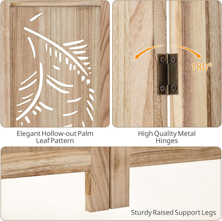 GIANTEX 3 Panel Boho Room Divider with Carved Palm Leaf Pattern