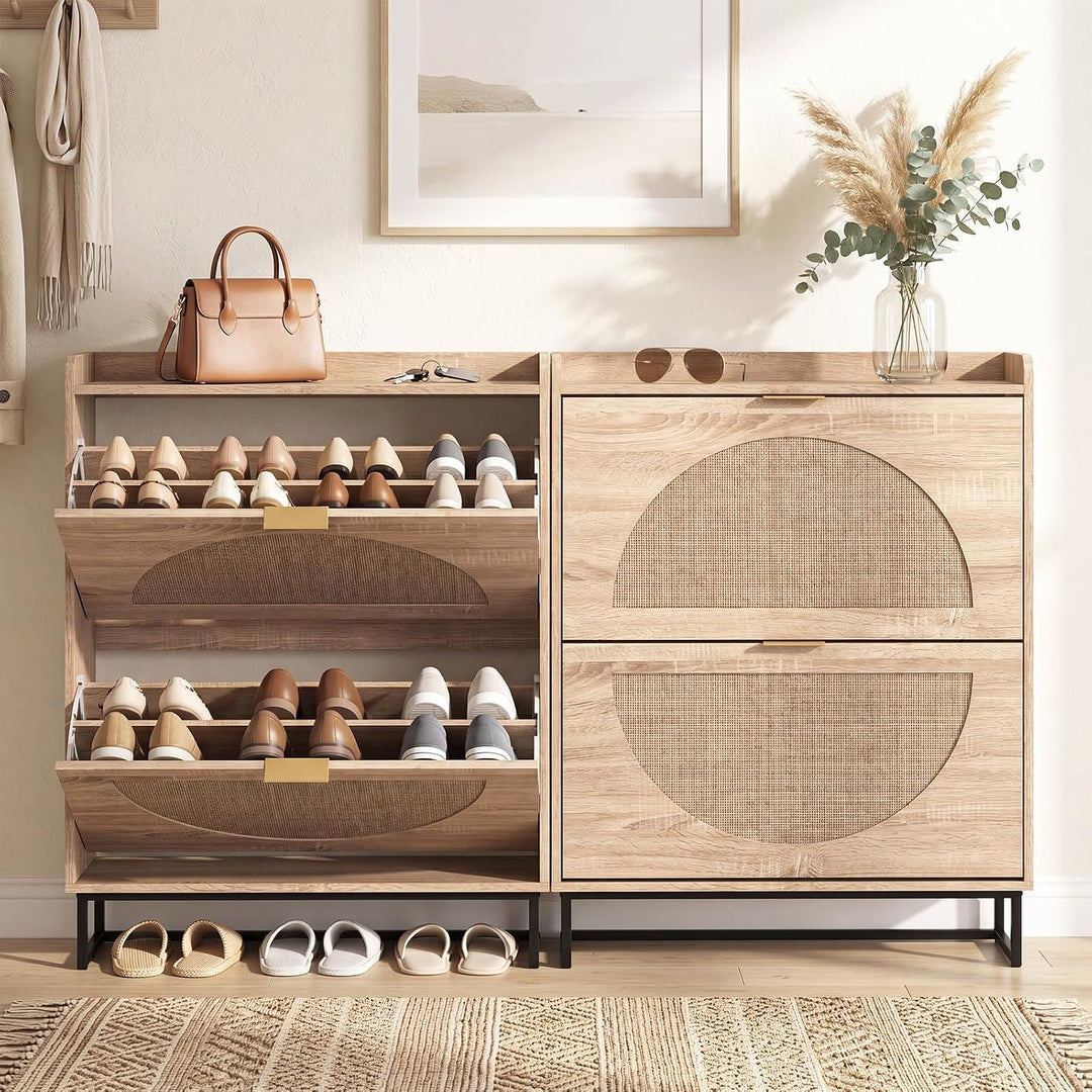 Giantex Narrow Shoe Storage Cabinet with 2 Flip Drawers