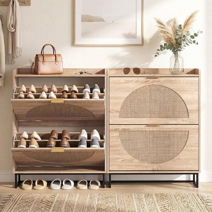 Giantex Narrow Shoe Storage Cabinet with 2 Flip Drawers