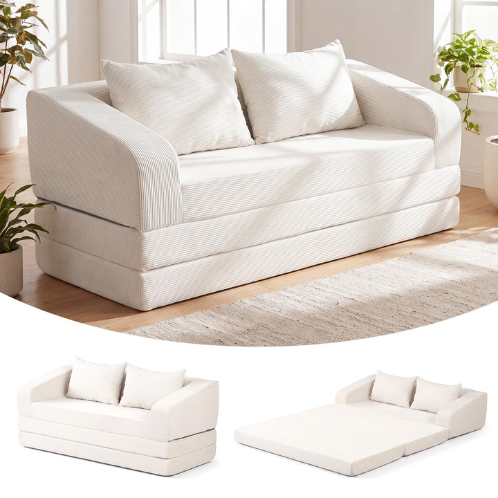GIANTEX 61" Folding Sofa Bed | 2 in 1 Convertible Futon Couch with 2 Back Cushions