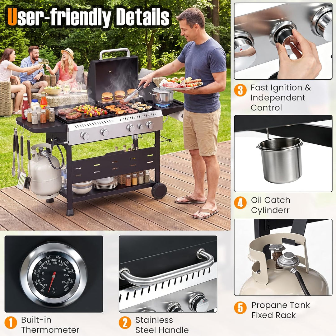 GIANTEX 5-Burner Propane Gas Grill and Griddle Combo with Side Burner