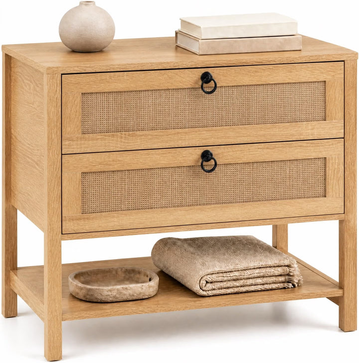 GIANTEX 27" Wide Rattan Nightstand with 2 Drawers (1/2)
