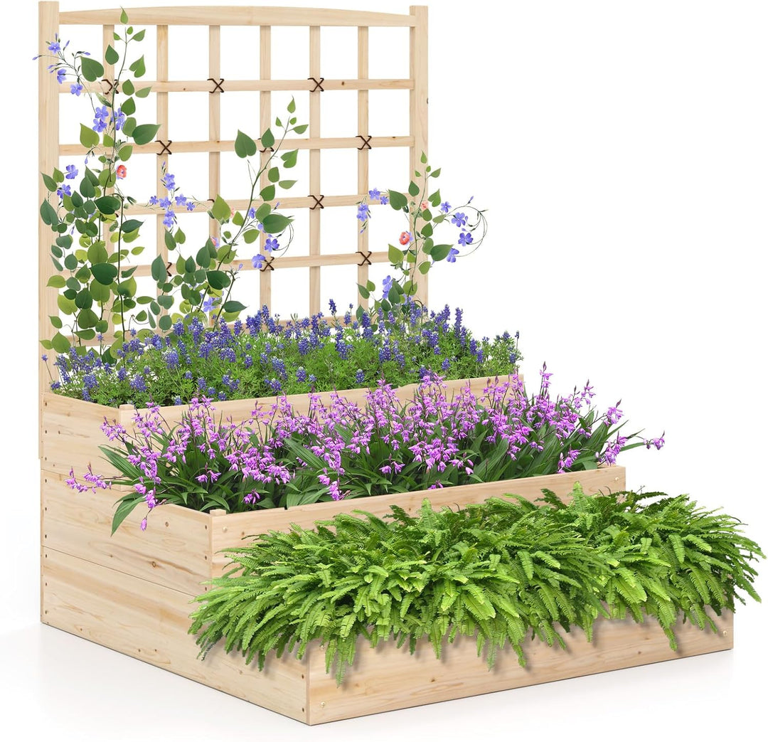 Giantex 3-Tier Raised Garden Bed with Trellis and 3 Planter Boxes