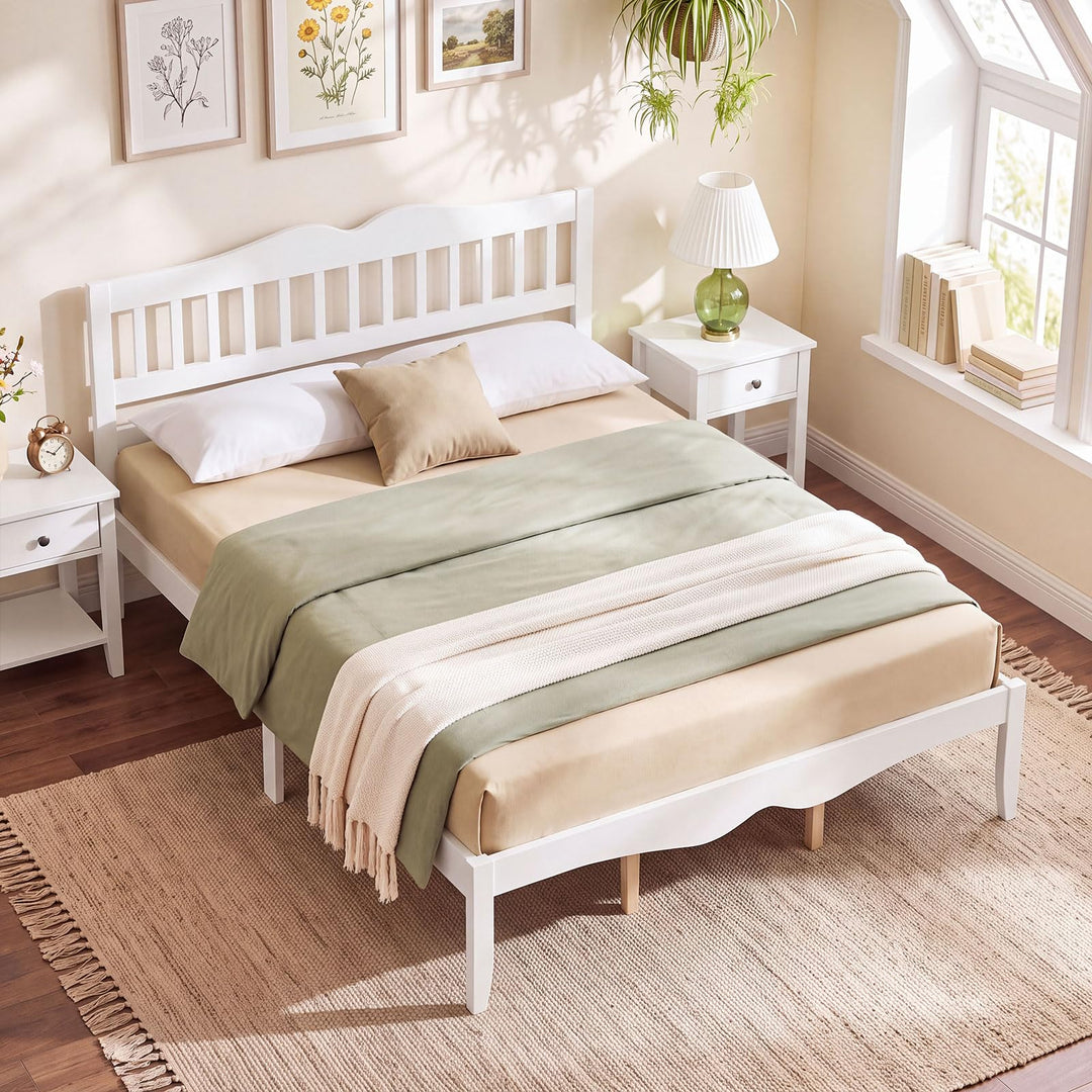 GIANTEX Full/Queen Size Wooden Bed Frame with Slatted Headboard