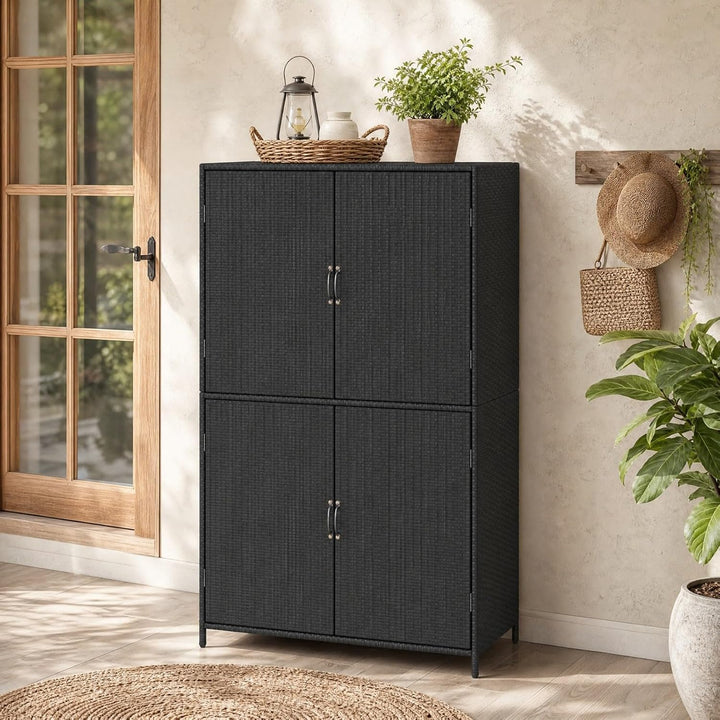 GIANTEX 4-Door Outdoor Storage Cabinet, PE Rattan Storage Shed