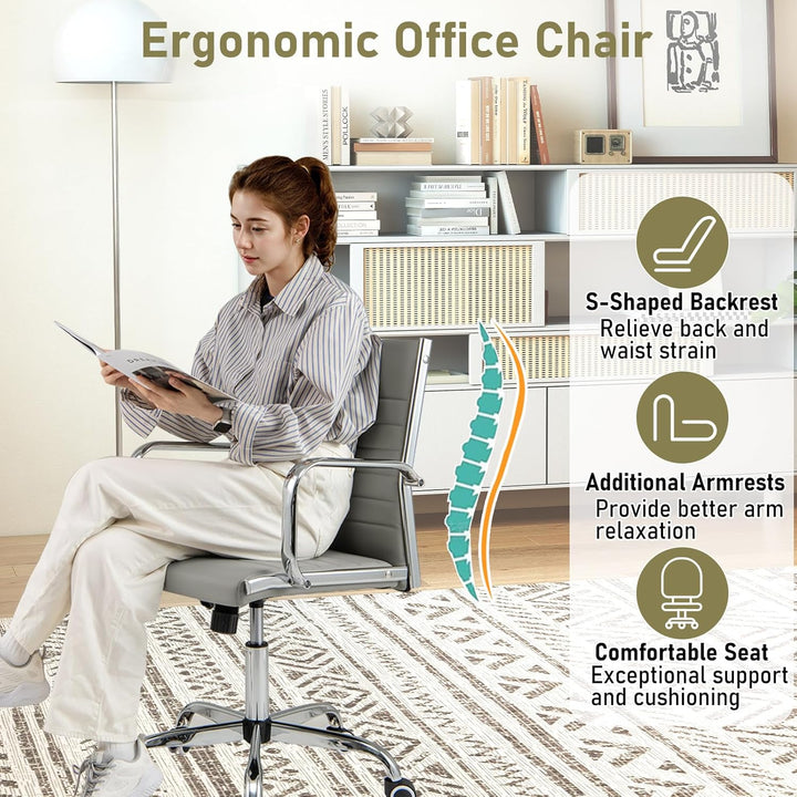 Giantex Leather Office Chair,Ergonomic Computer Desk Chair