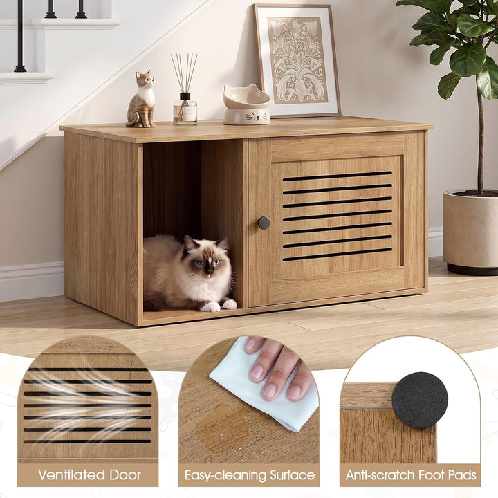 GIANTEX Cat Litter Box Enclosure Hidden Cat Cabinet Furniture