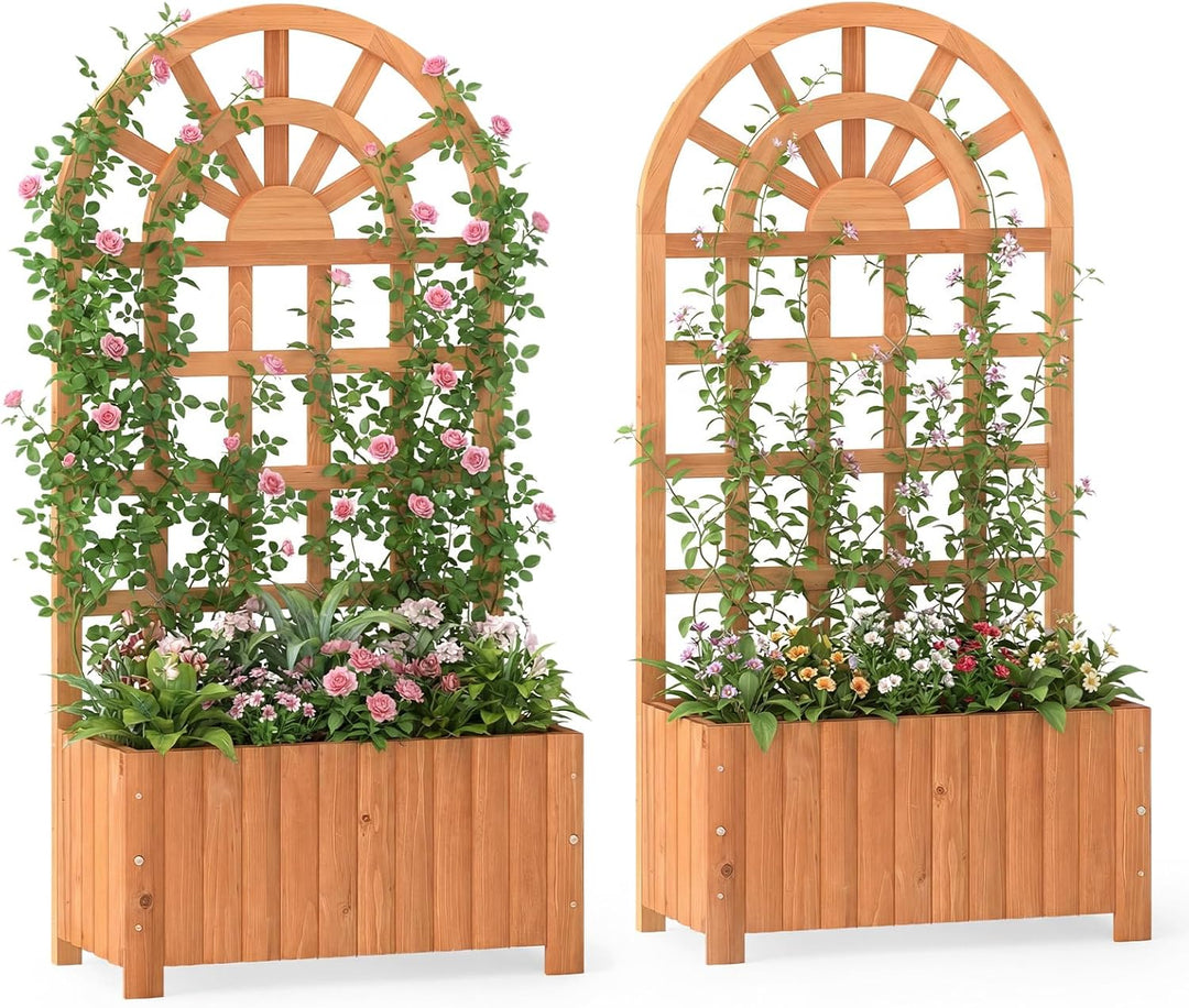 Giantex Wooden Raised Garden Bed with Trellis 48 Inch Outdoor Screen
