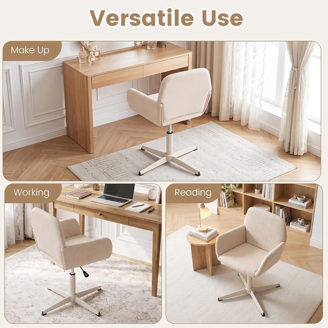 GIANTEX Vanity Chair with Back, 360° Swivel Armchair w/Adjustable Height | Fabric Upholstered Accent Chair with Heavy-duty Metal Cross Base