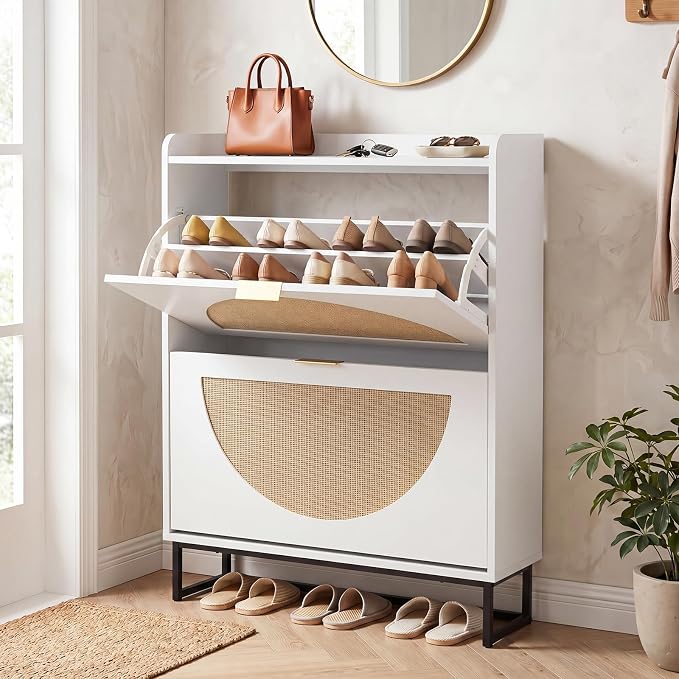 Giantex Narrow Shoe Storage Cabinet with 2 Flip Drawers