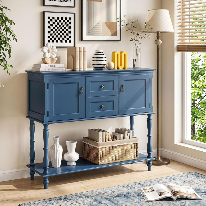 GIANTEX Console Table with 2 Drawers &amp; 2 Door Cabinets | Narrow Sofa Stand Behind Couch Table with Open Storage Shelf for Living Room