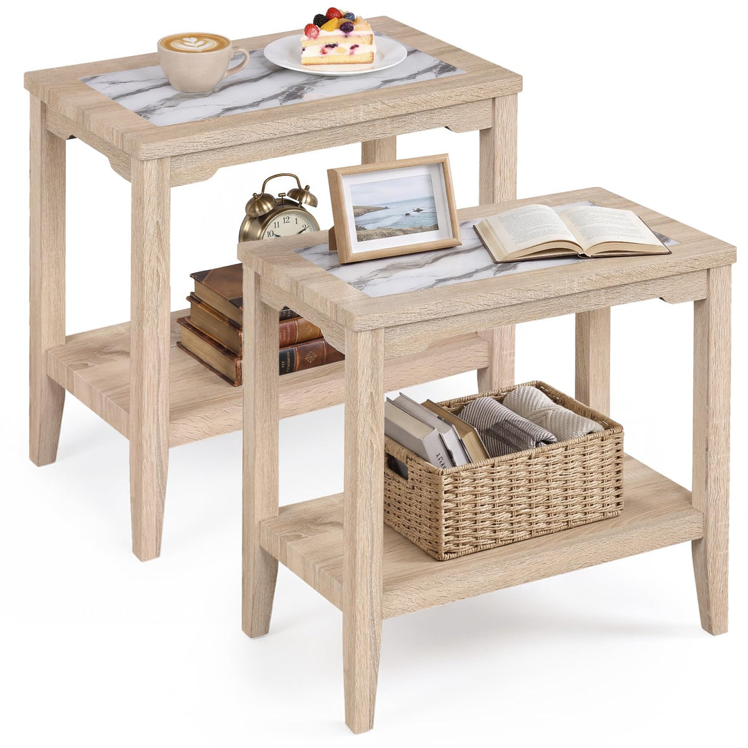 GIANTEX 24" Narrow Side Table with Faux Marble Top &amp; Storage Shelf (1/2)