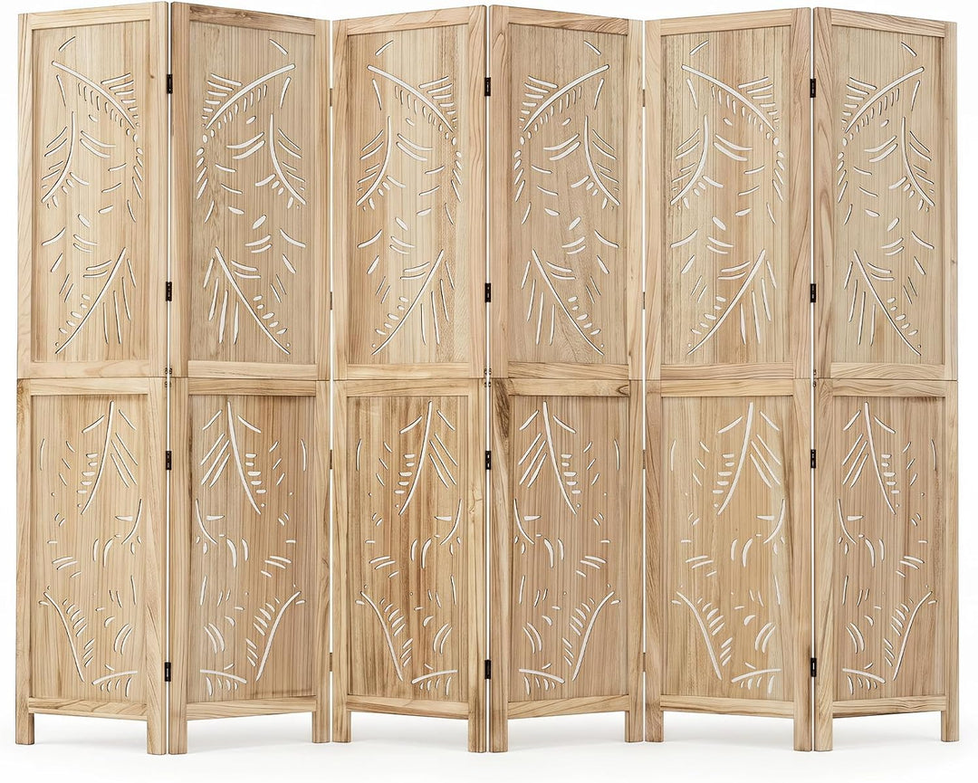 GIANTEX 3 Panel Boho Room Divider with Carved Palm Leaf Pattern