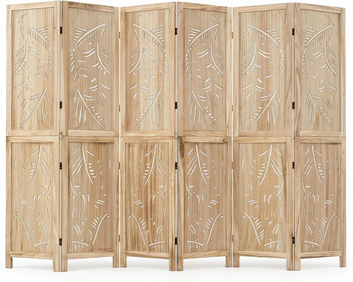 GIANTEX 3 Panel Boho Room Divider with Carved Palm Leaf Pattern