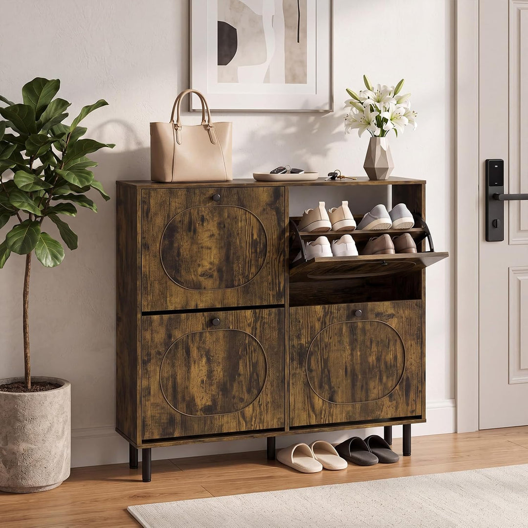 GIANTEX Shoe Cabinet with 4 Flip Drawers &amp; Adjustable Shelf