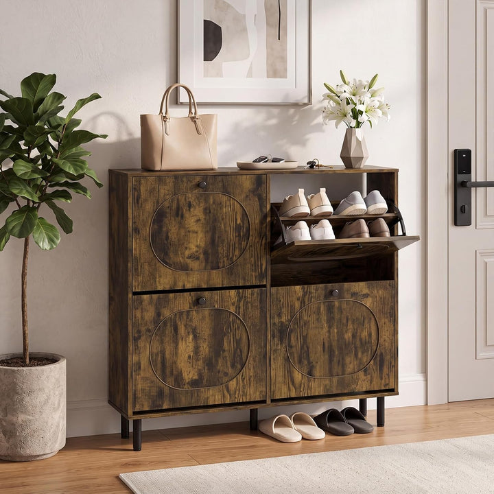 GIANTEX Shoe Cabinet with 4 Flip Drawers &amp; Adjustable Shelf