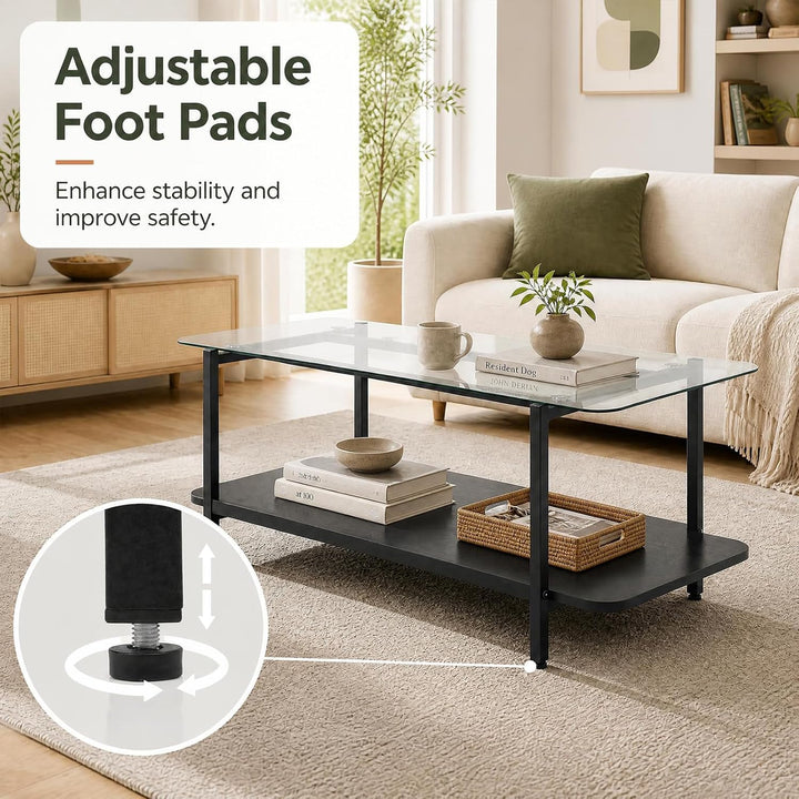 GIANTEX 37.5" Glass Coffee Table 2-Tier Center Table with Storage