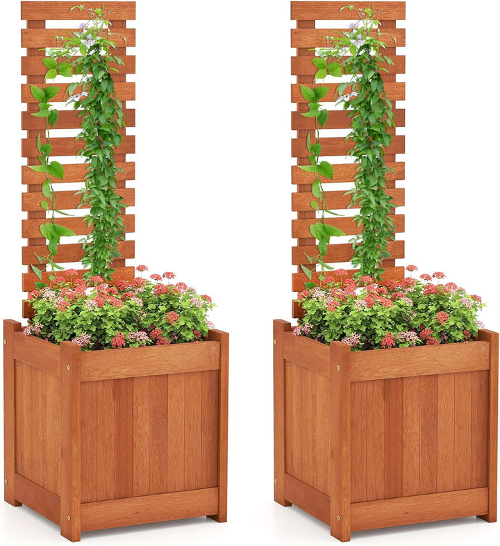 Giantex Outdoor Wooden Raised Garden Bed with Trellis