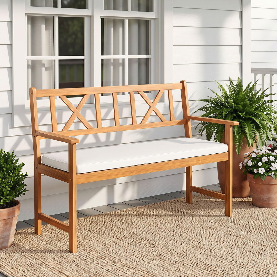 GIANTEX 2-Person Acacia Wood Outdoor Bench with 800 lbs Max Load