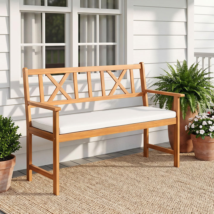 GIANTEX 2-Person Acacia Wood Outdoor Bench with 800 lbs Max Load