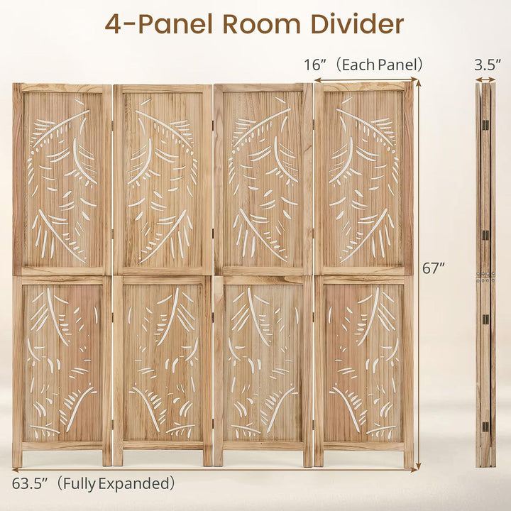 GIANTEX 3 Panel Boho Room Divider with Carved Palm Leaf Pattern