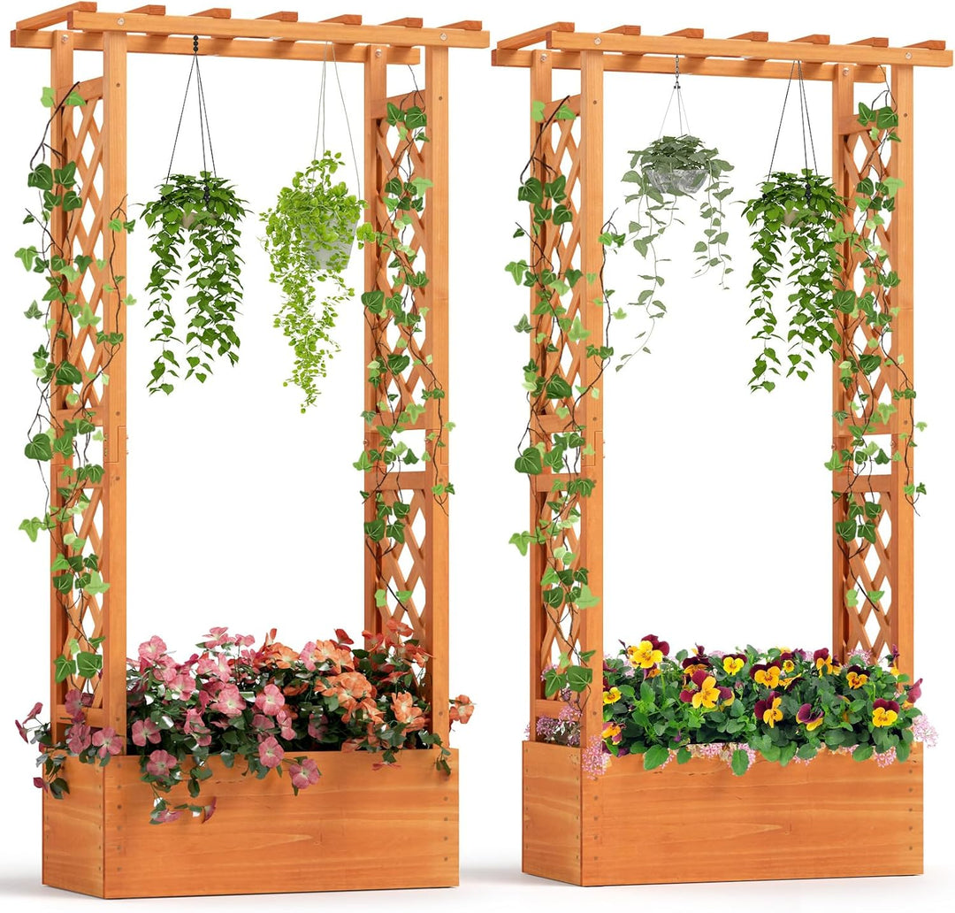 31" x 12.5" x 60" Raised Garden Bed with 2-Sided Trellis & Hanging Roof