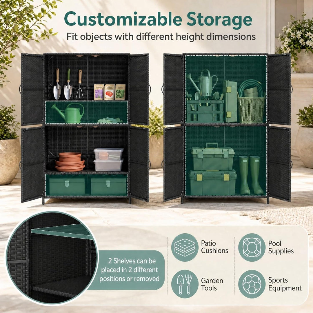GIANTEX 4-Door Outdoor Storage Cabinet, PE Rattan Storage Shed