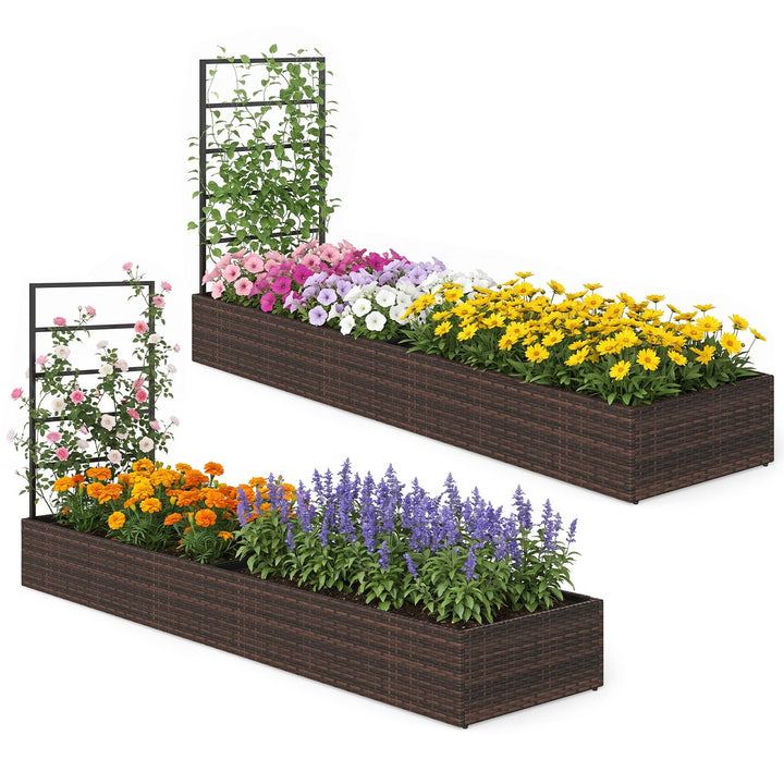 GIANTEX Rattan Raised Garden Bed with Trellis &amp; 2 Planter Boxes (1/2)