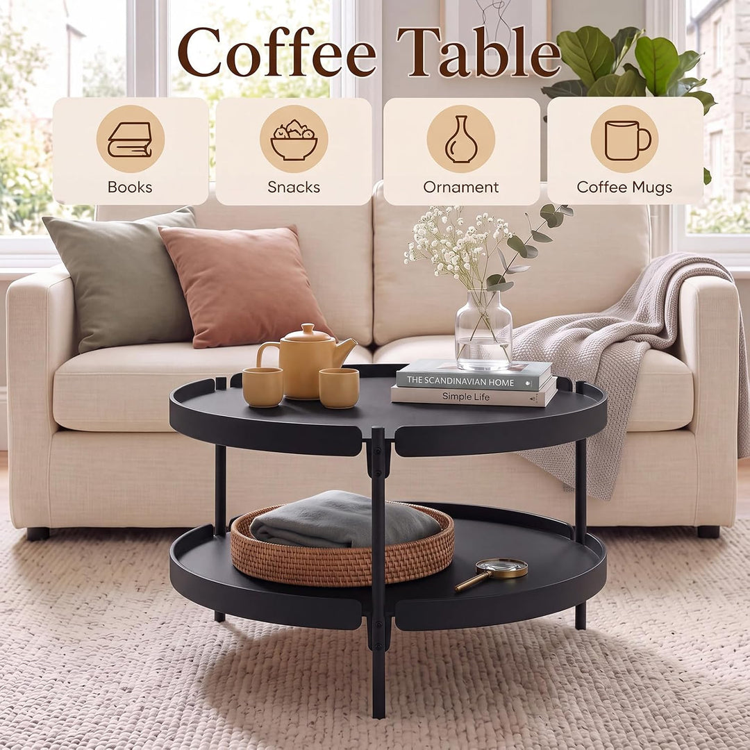 GIANTEX Small Round Coffee Table 24" Center Table with Storage