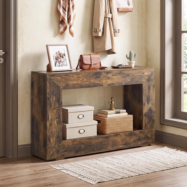 GIANTEX 47" Farmhouse Console Table, 2-Tier Entryway Table | Wooden Narrow Sofa Table Behind Couch with Open Storage Shelf for Living Room