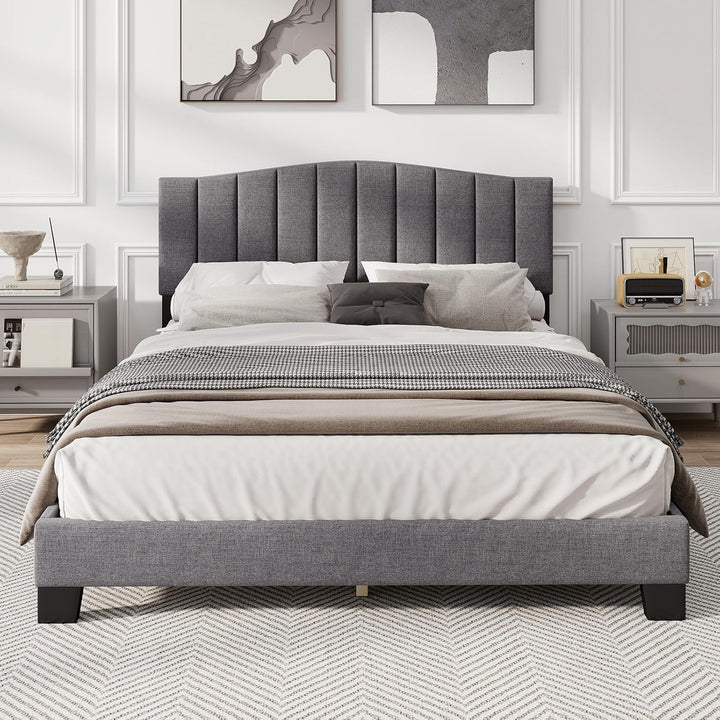 Giantex Queen Bed Framewith Adjustable Arch Tufted Headboard Mattress Foundation